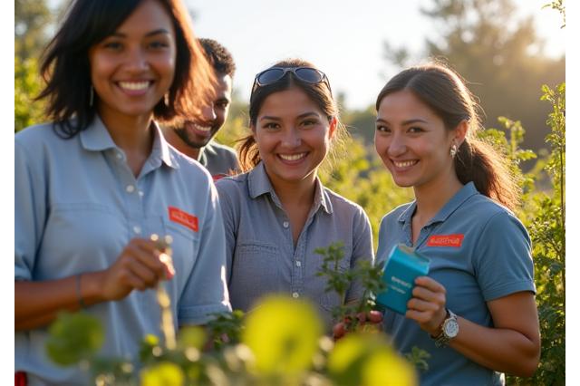 StakePro Wealth Advisors team volunteering at a local Los Angeles community event, possibly planting trees or serving food, demonstrating social responsibility and local engagement.