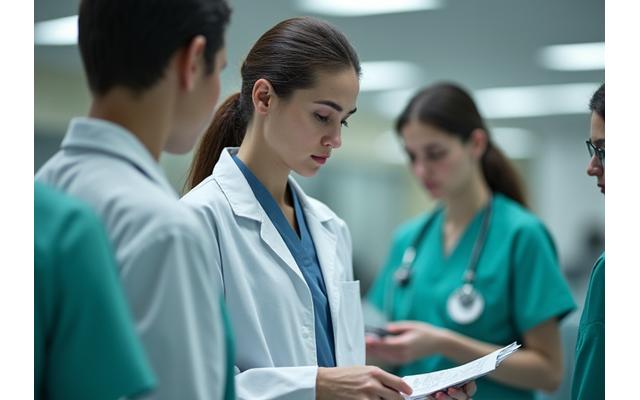 Medical professional speaking with patient