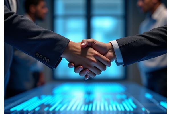 Private equity firm handshake over documents