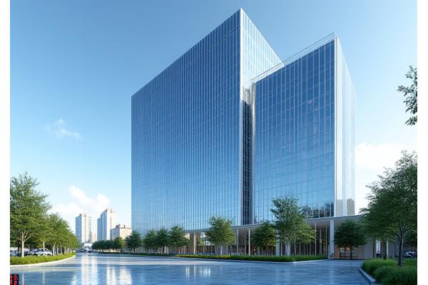 Modern commercial building reflecting blue sky