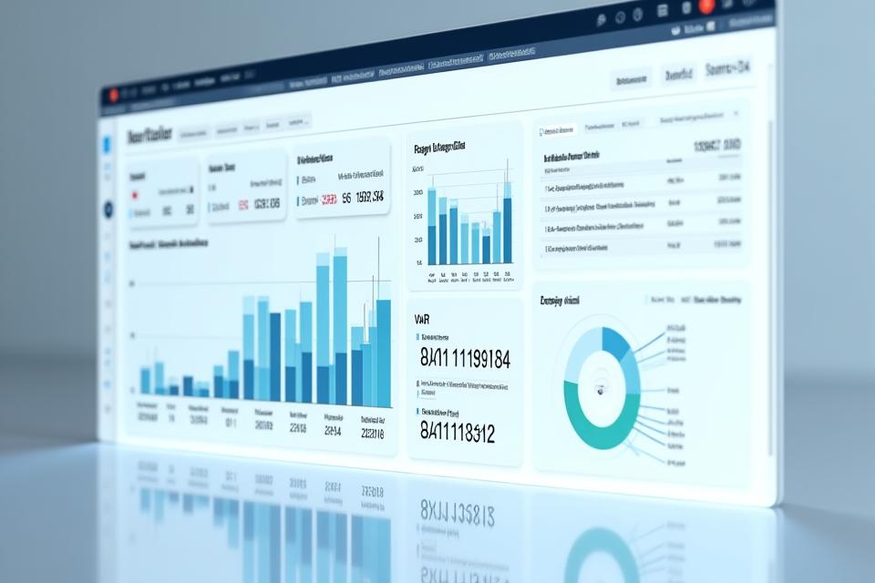 Financial dashboard displaying risk metrics, VaR calculations, and stress testing scenarios