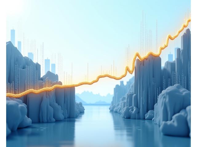 Abstract visualization of a closing gap with financial graphs and ascending lines, representing wealth growth.